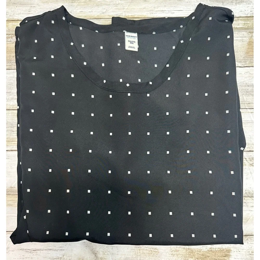 Old Navy Womens XXL Black White Square Print Short Sleeve Scoop Neck Blouse New